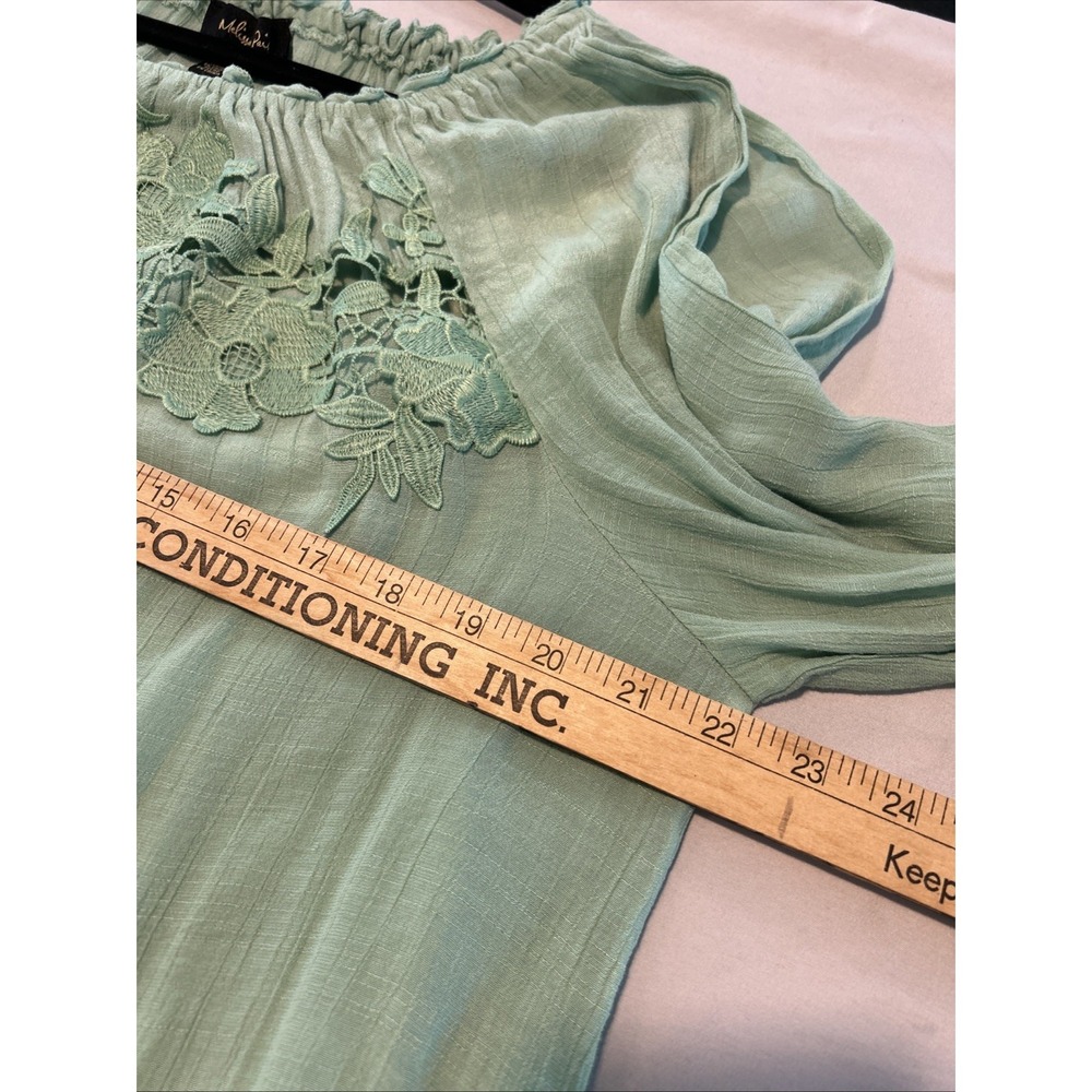 Melissa Paige Large Sage Green Floral Lace Crochet Long Sleeve Boho Flowy Blouse - Picture 9 of 10